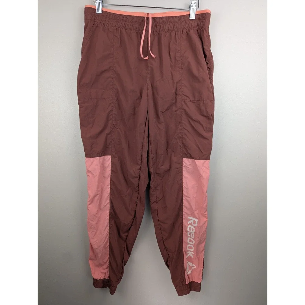 REEBOK Women's Maroon Pink Joggers M Elastic Ankle Pockets Drawstring Mesh Lined